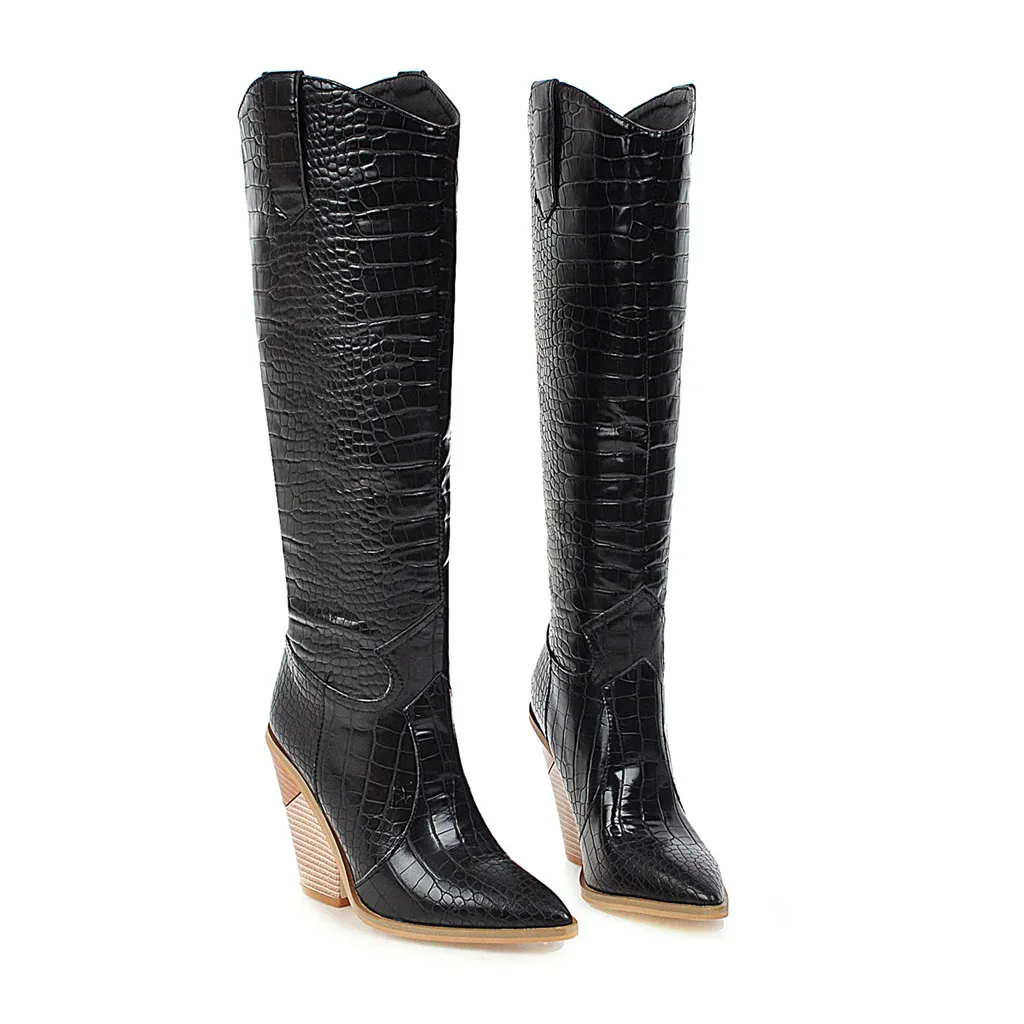 Для женщин клинья и мотоциклист ботинки острый носок удобные вышитые западное Родео ковбойские сапоги женская обувь 10,16 - Цвет: Черный