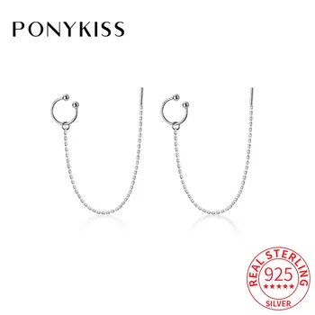 

PONYKISS Trendy S925 Sterling Silver Chic Tassel Long Chain Drop Earrings For Women Party Delicate Accessory Fashion Gift