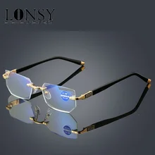 Высокое качество анти голубой свет очки для чтения для женщин и мужчин без оправы бизнес дальнозоркость Рецептурные очки диоптрий подарок для родителей