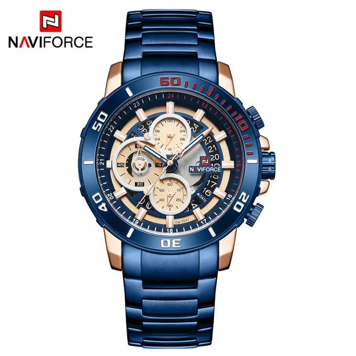 BLUE RG NAVIFORCE спортивные кварцевые часы для мужчин с хронографом и календарем, многофункциональные мужские s часы, лучший бренд класса люкс, водонепроницаемые наручные часы в армейском стиле - Цвет: BLUE RG