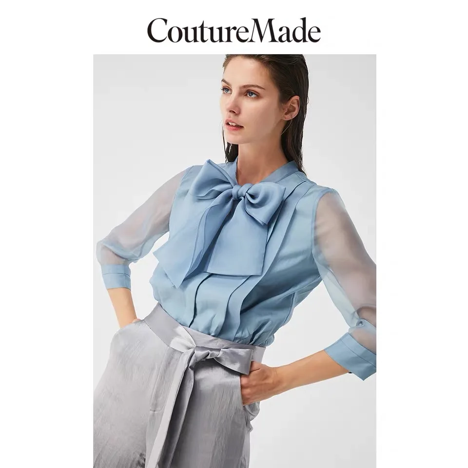 Mineral blue s Vero Moda CoutureMade 45.3% шелк тутового шелкопряда 3/4 рукавами на шнуровке | 319331508 - Цвет: Mineral blue s