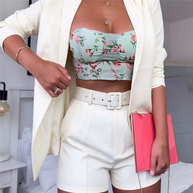 

Solid Color Autumn Two Piece Sets Official Lady Top And Shorts 2 Piece Set Women Sexy V Neck Long Sleeve Elegant Formal Set