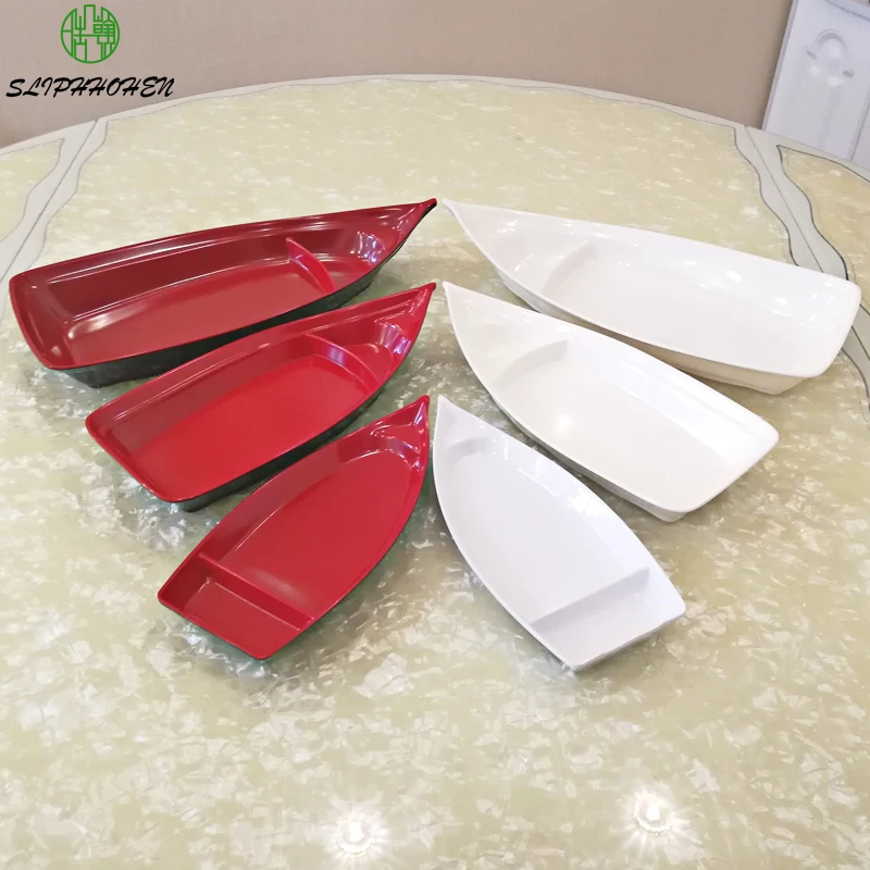 Melamine White Boat Dish Self Service Hot Pot Shop Ship Dish Imitation Porcelain Restaurant Tableware Black And Red Color