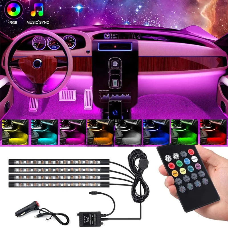 Car Interior Atmosphere Foot Lights RGB LED Strips Decorative