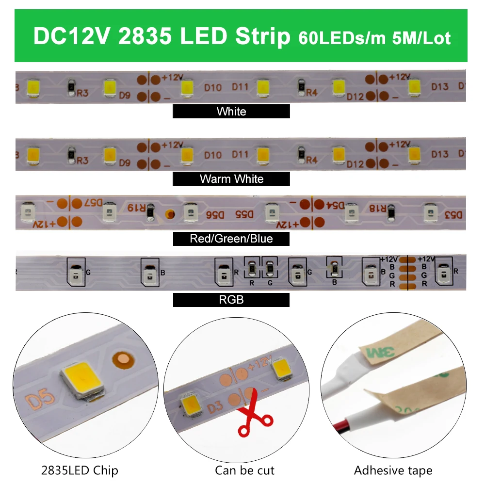 RGB Светодиодная лента светильник 5050 2835 DC12V неоновая водонепроницаемая гибкая