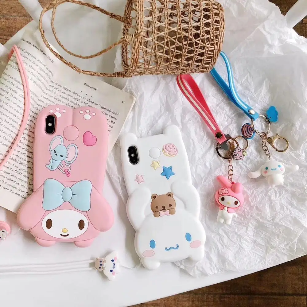 

ORYKSZ 3D Lovely Cartoon Melody Case For iphone XR X Xs max Silicon TPU Wrist Strap Lanyard Case For iphone 7 8 6 6s plus Cover