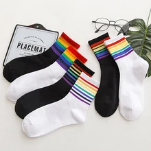 Зимние женские носки, хлопковые носки в радужную полоску, рождественские Модные теплые рождественские Повседневные носки в Корейском стиле Харадзюку