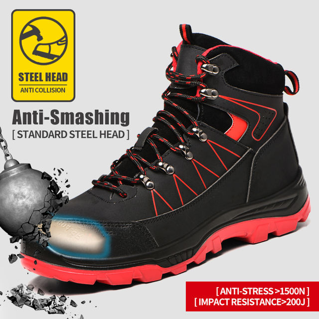 Steel toe work safety boots prevent punctures