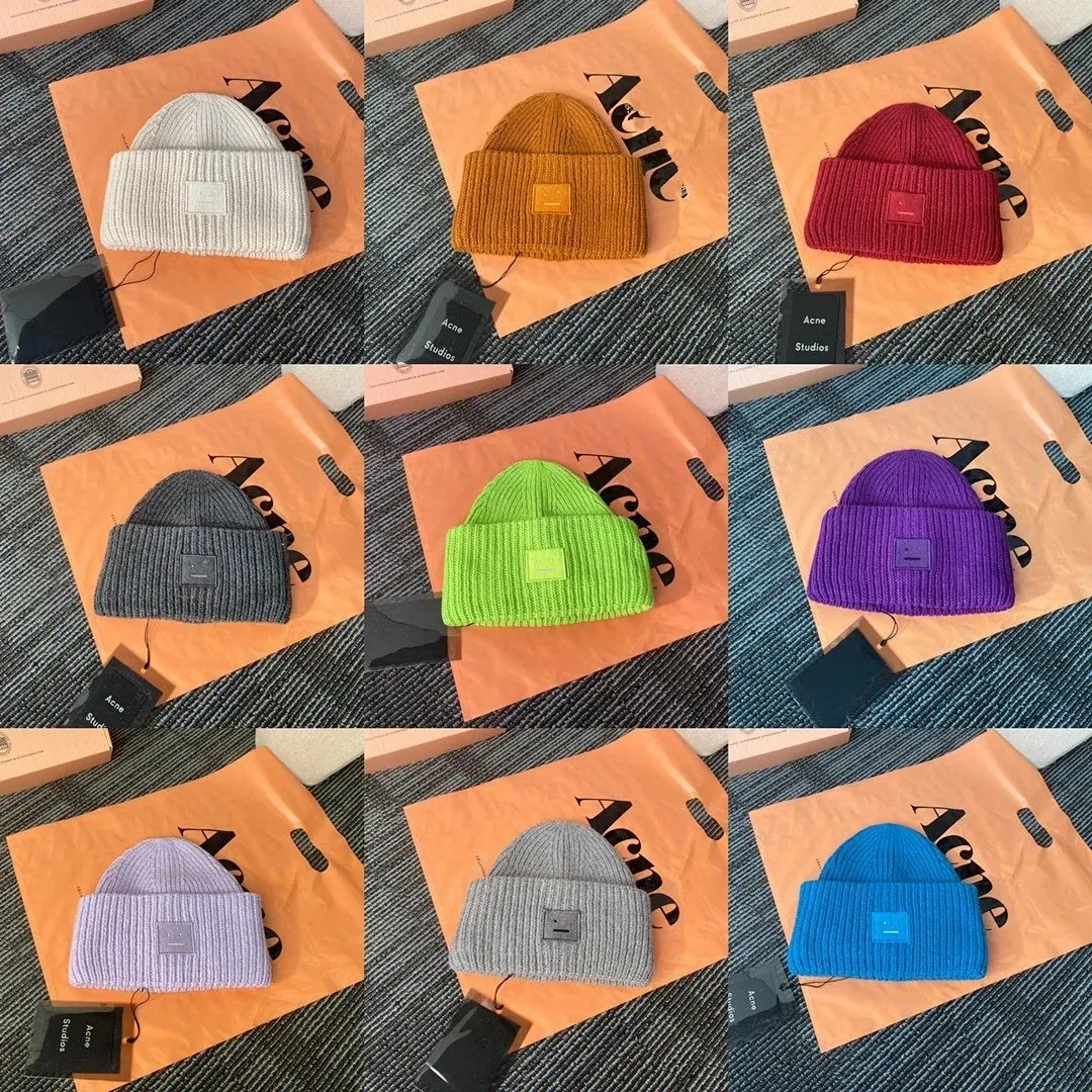 AC Studios Smiling face Beanie Skull Caps knitted Cashmere Eye Warm Couple Lovers Acne Hats Tide Street Hip-hop Wool Cap Adult