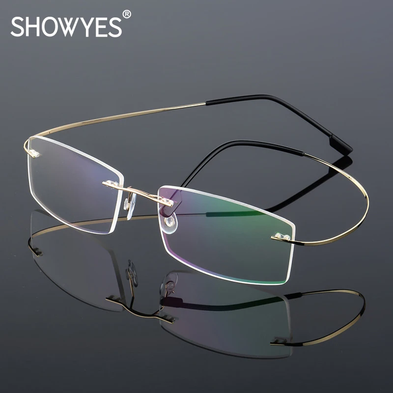 Gold Rectangle Rimless Glasses Frameless Specs With Blue, 50% OFF