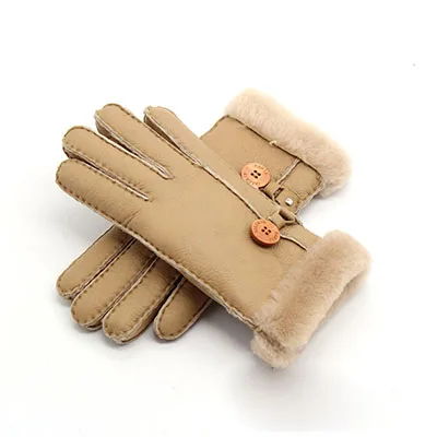beige Женские зимние перчатки из натуральной кожи для езды на велосипеде, шерстяные мягкие теплые женские перчатки, женские перчатки для активного отдыха на открытом воздухе ST05501 - Цвет: beige