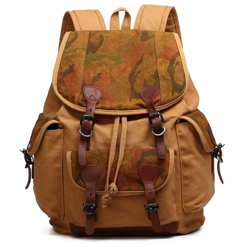 

Qisemian New Style Canvas Backpack Fashion Cotton Linen Backpack Schoolbag Camouflage Joint Backpack Backpack
