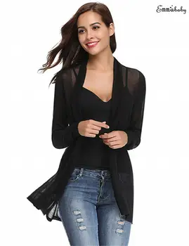

2020 Women Casual Knitted Cardigan Open Front Long Sleeve Jumper Warm Black Mesh Sweater Air-conditioned Female Wear