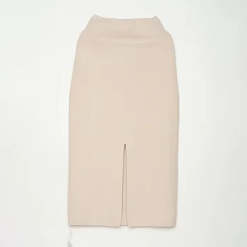 

Knitted Midi Skirt Women High Waist Mid Calf Split Long Midi Skirts With Comfortable Waist