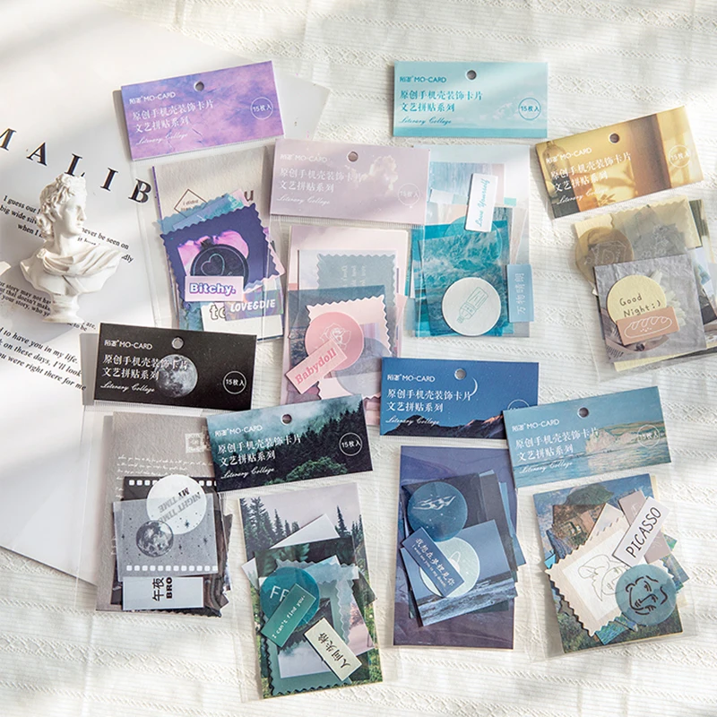 Journamm 15pcs Vintage Cards for Phone Deco Retro Stationery Supplies Plant Paper Junk Journal Label Scrapbooking Material