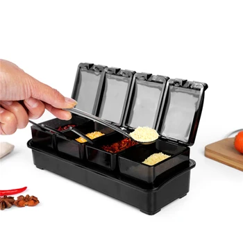 

4 Grid Seasoning Box Spice Jar Set Condiment Cruet Bottle Kitchen Seasoning Halogen Soup Stew Seasoning Box Kitchen Accessories