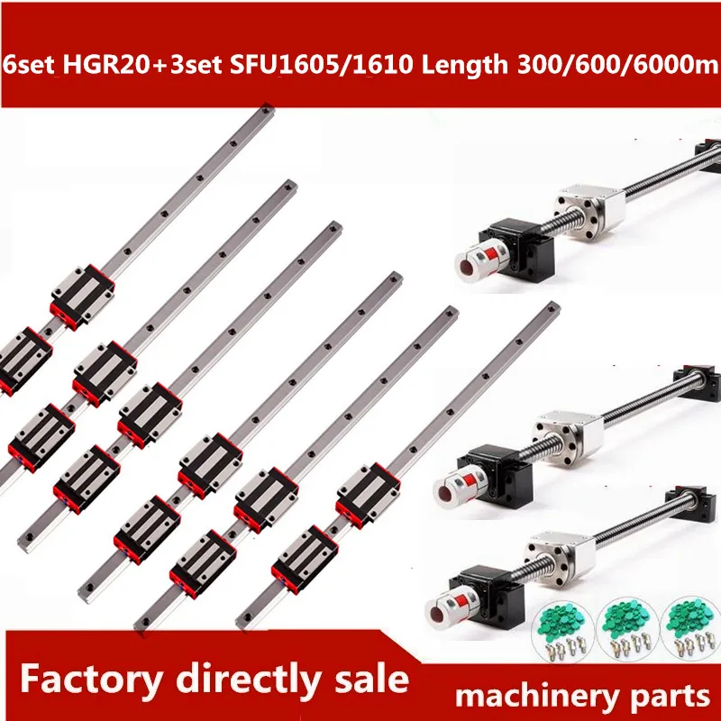 

HGR20 Square guides rail 6 set HGR20+ballscrew SFU1605 rm1610 300/600/600+BK12 BF12+jaw Flexible Coupling Plum Coupler CNC parts