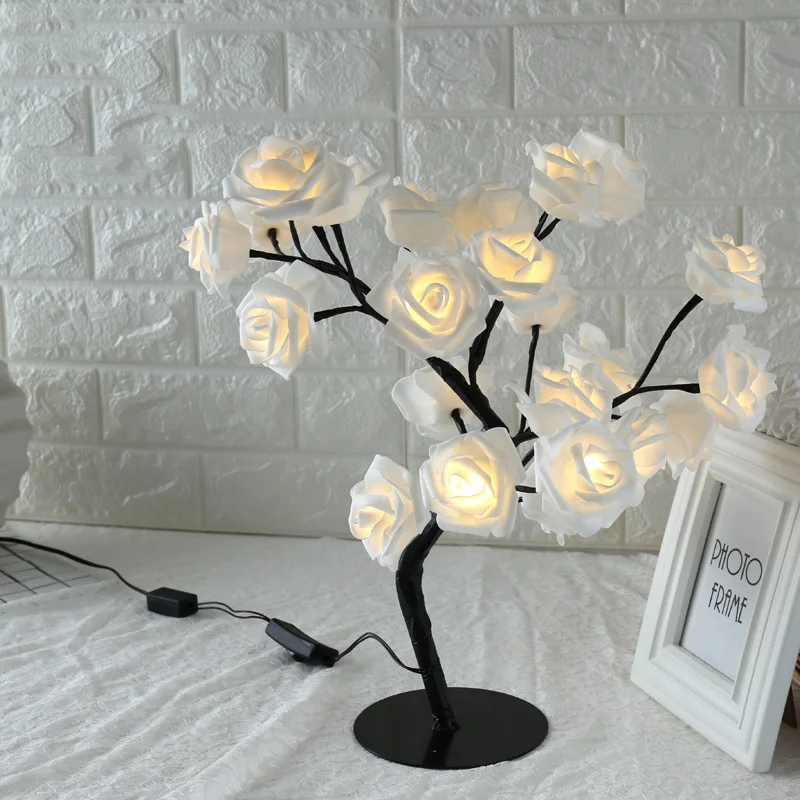 Rose LED Shaped Table Lamp Flower Rose Tree Decorative Light for Living Room Bedroom - 4000360940132