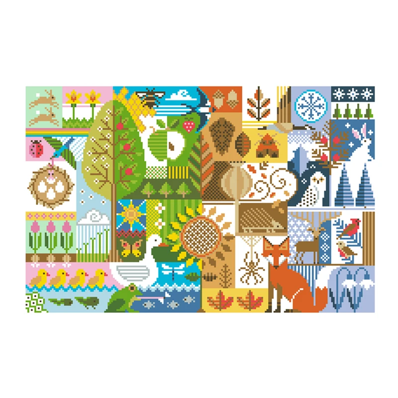 Cross Stitch Kit Embroidery Hoop Cross Stitch Tools Four seasons Cross-stitch embroidery set fox goose design 18ct 14ct 11ct unprint canvas embroider DIY needlework