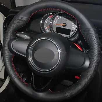 

New pattern DIY Black Leather Hand-stitched Car Steering Wheel Cover for BMW Mini Coupe 2016