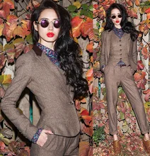 Women's 3-Piece Pants Suit Retro Slim Fit Work Wear Tweed Wool Jacket Suit For Women Blazer+Pants+Vest спортивный костюм женск