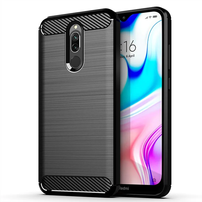 Чехол для телефона для Xiaomi Redmi 8, чехол, силиконовый чехол, бампер, чехол из углеродного волокна для Xiaomi Redmi 8A 8 A, чехол, мягкий ТПУ, чехол - Цвет: Черный