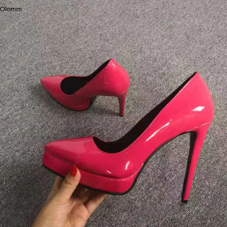 

Olomm New Fashion Women Platform Pumps Sexy Thin High Heels Pumps Pointed Toe Gorgeous Fuchsia Party Shoes Women US Size 5-15