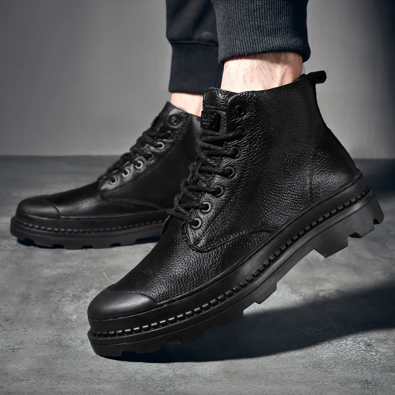 

Big size 38-46 High-top Men's Genuine Leather Shoes Man Casual Shoes Brand Trainers Outdoor Waterproof Men Safety snow boots