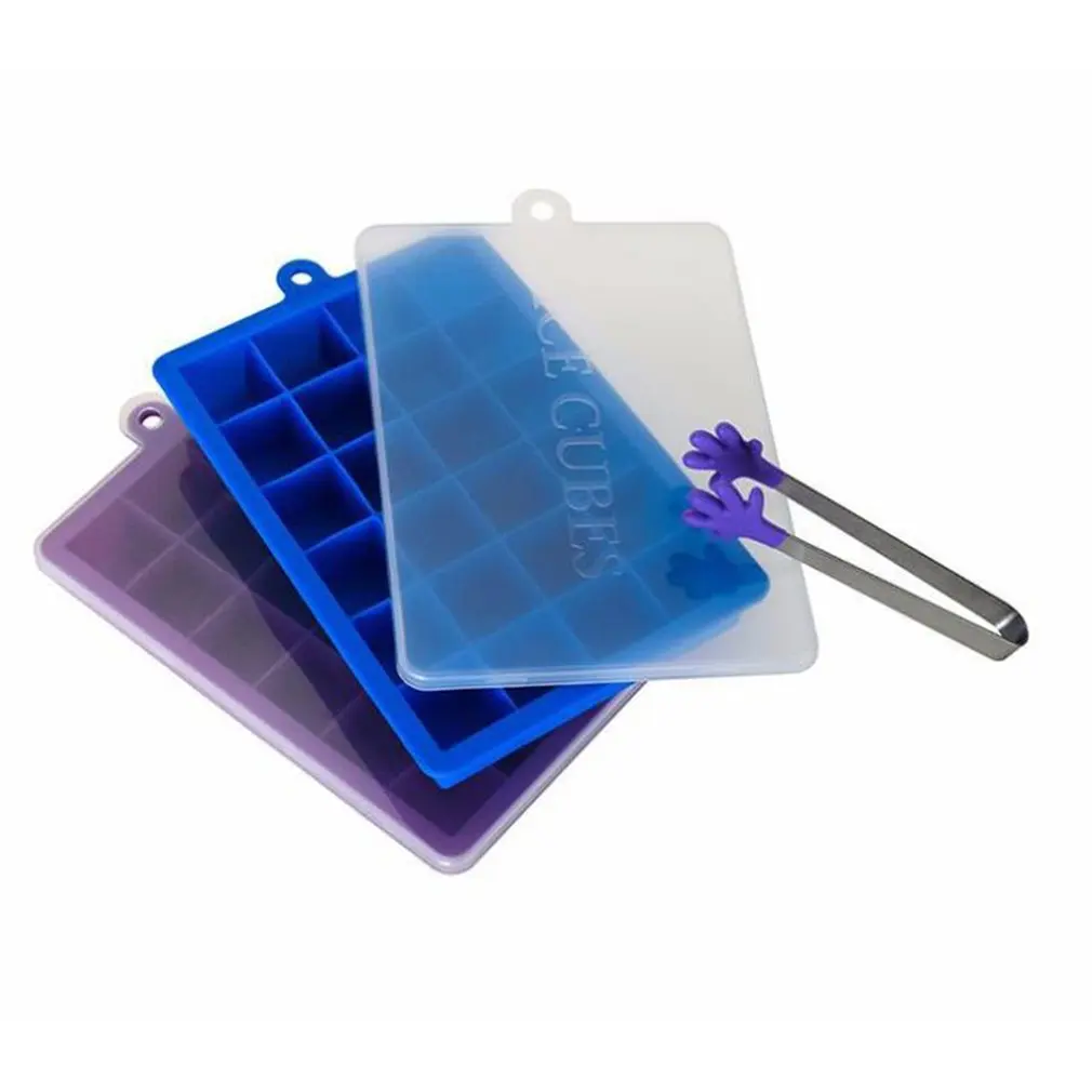 Navy Blue With Lid Ice Tray 24 Grids Eco-Friendly Ice Cube Maker Square Cavity Tray Fruits Sugar Chocolate Desserts Mold Silicone - Цвет: Navy Blue