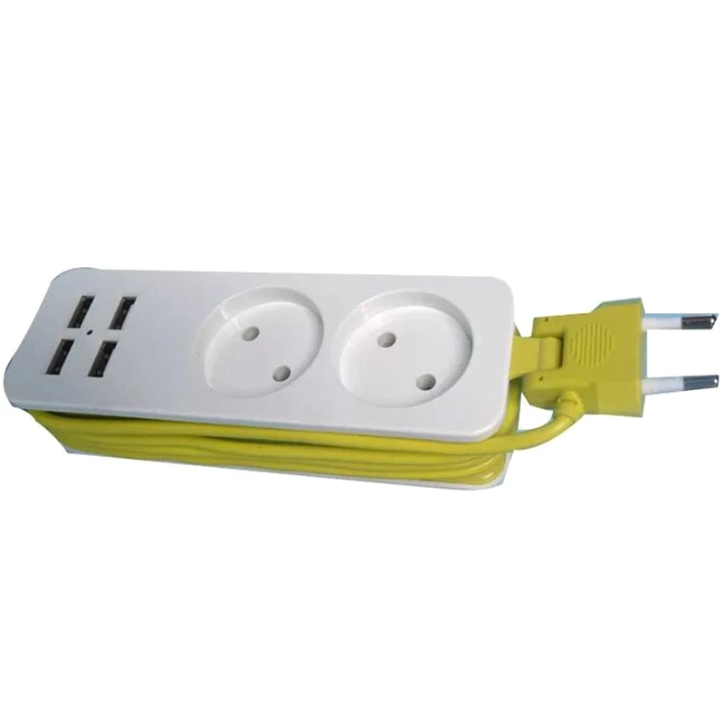 JABS EU Plug, 4 Usb с кабельным штекером 2 AC порт плагин плата многофункциональная круглая вилка Европейская стандартная вилка