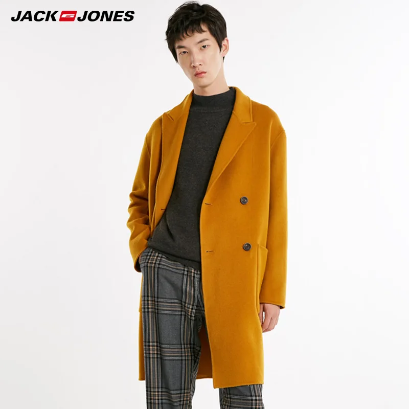 Мужское шерстяное пальто JackJones однотонное на осень и зиму | 218427516|Пальто|