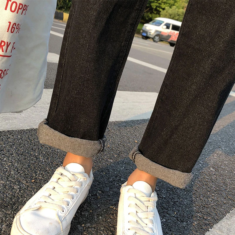 Женские осенние и зимние новые джинсы Корейская версия хип-хоп джинсовые брюки однотонные повседневные брендовые узкие брюки Лидер продаж