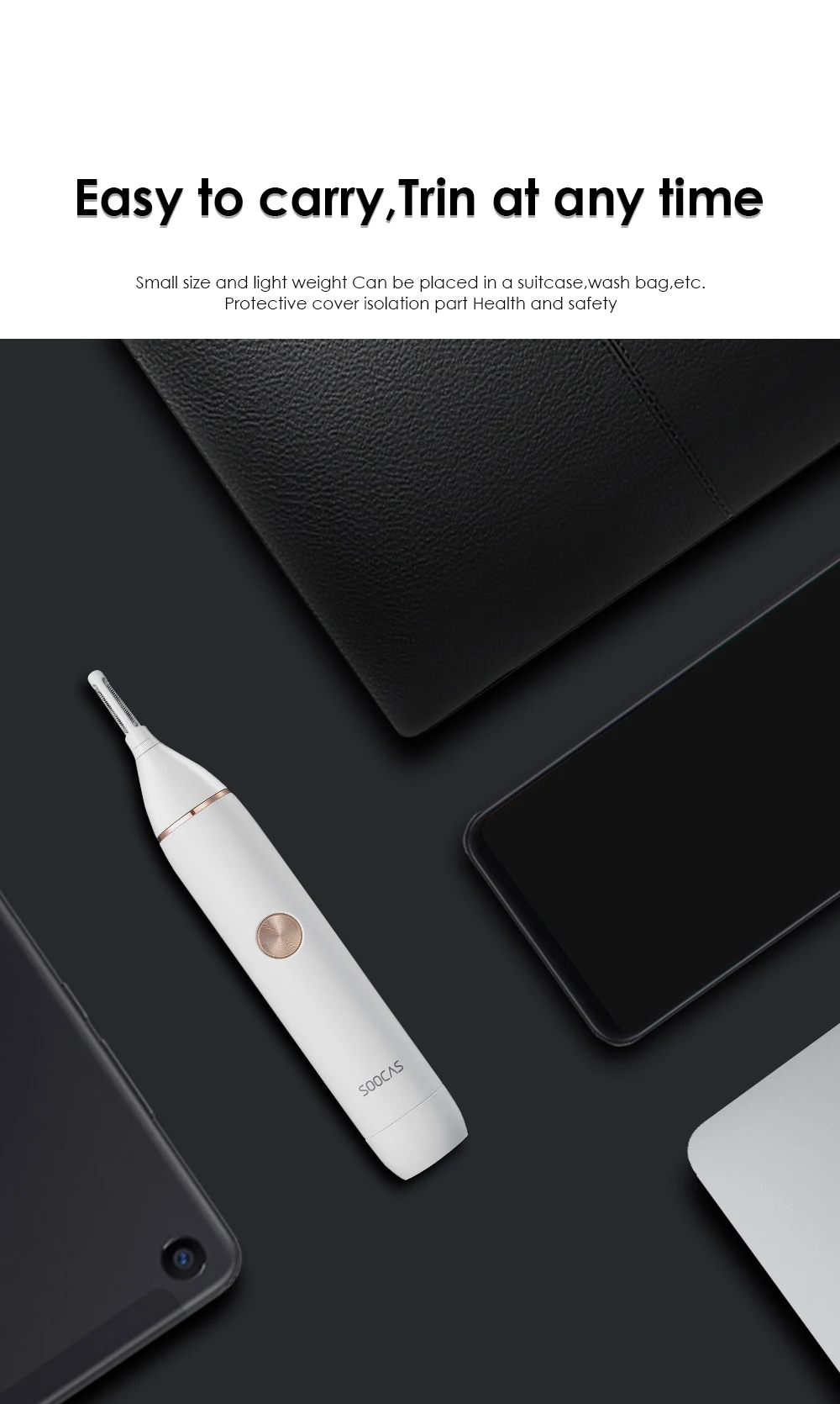 Xiaomi SOOCAS IPX5 Водонепроницаемый триммер для волос в носу и бровей острое лезвие для мытья тела безопасная Очистительная отделка xiaomi триммер для носа xiomi