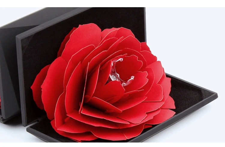Wedding Marriage Rotating Rose Ring Box Lovely Velvet Wedding Engagement Box For Ring Jewelry Storage Display Gift Box Holder