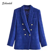 

Schinotch Spring Women Tweed Blazer Elegant Plaid Fashion Jacket Double Breasted Chic Coat Lady's Outwear Female Clothes