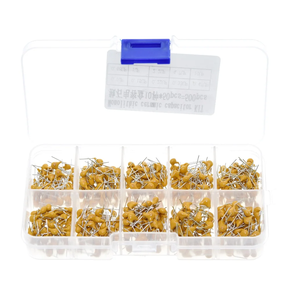 500pcs/lot 10Values*50pcs 0.1uF-10uF(104~106) 50V Multilayer Ceramic Capacitors Assorted Kit Assortment Set with Storage Box