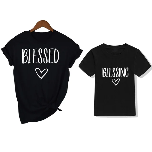 1pc Blessed  Blessing Mommy and Me Matching Shirts Family Look Matching Outfits Mommy and Daughter T-shirts Mother and Son Tops