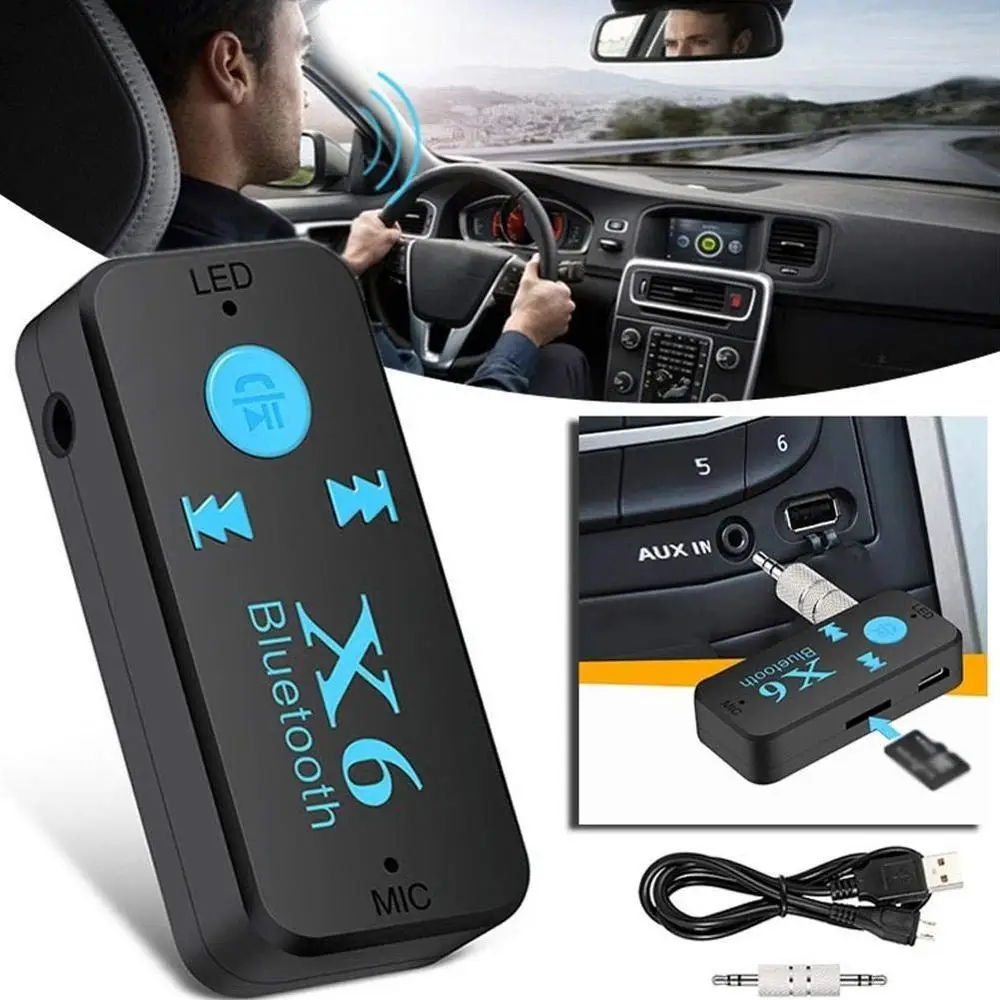 Беспроводной Bluetooth 4,0 адаптер 3 в 1 bluetooth-приемник USB 3,5 мм аудио разъем TF кардридер микрофон поддержка вызова для автомобильного динамика X6