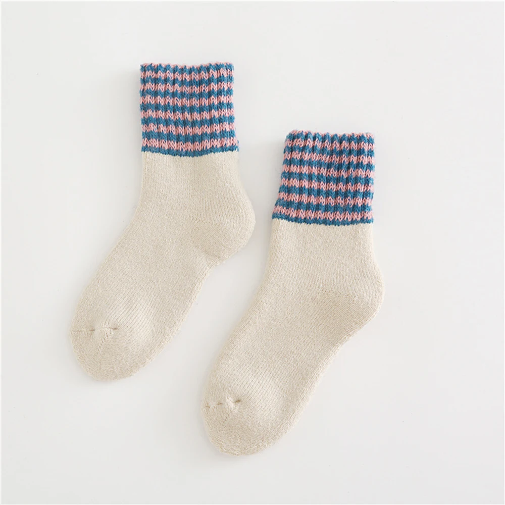 Очень плотные носки в полоску шерстяные носки с изображением кролика для девочек зимние теплые мягкие женские носки-тапочки однотонные детские носки - Цвет: khaki