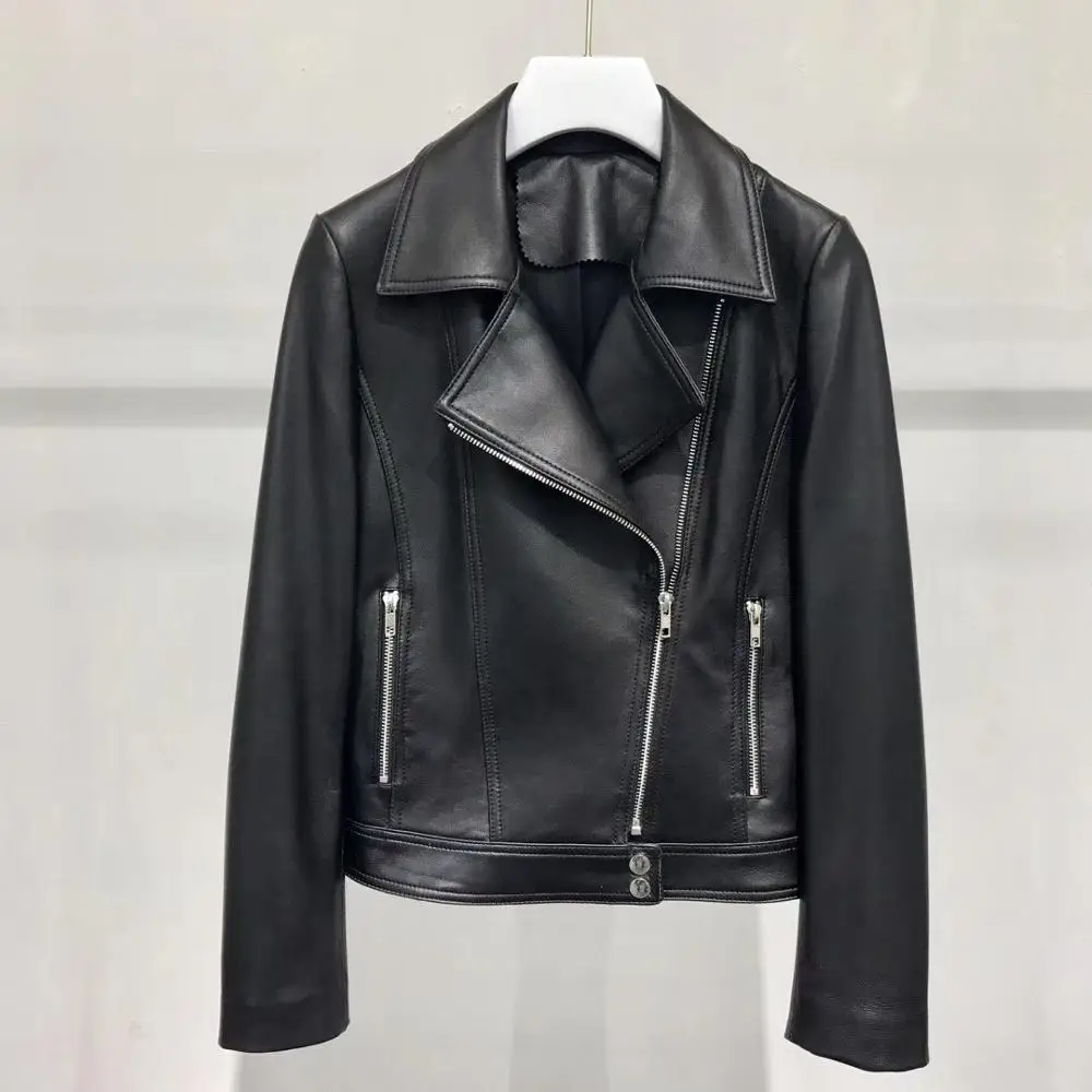 

Maylofuer new spring genuine leather jacket women slim 100% real leather coat with zipper locomotive style