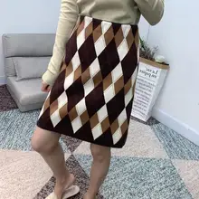 Винтажная ромбовидная решетка с высокой талией трикотажные юбки прямая клетчатая трикотажная Мини-юбка
