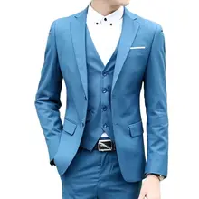 

2022 New Men's Suit 3 Pieces Blue Notched Lapel Single Breasted Slim Fit Suits For Men Business Wedding Groomsman Formal Wear