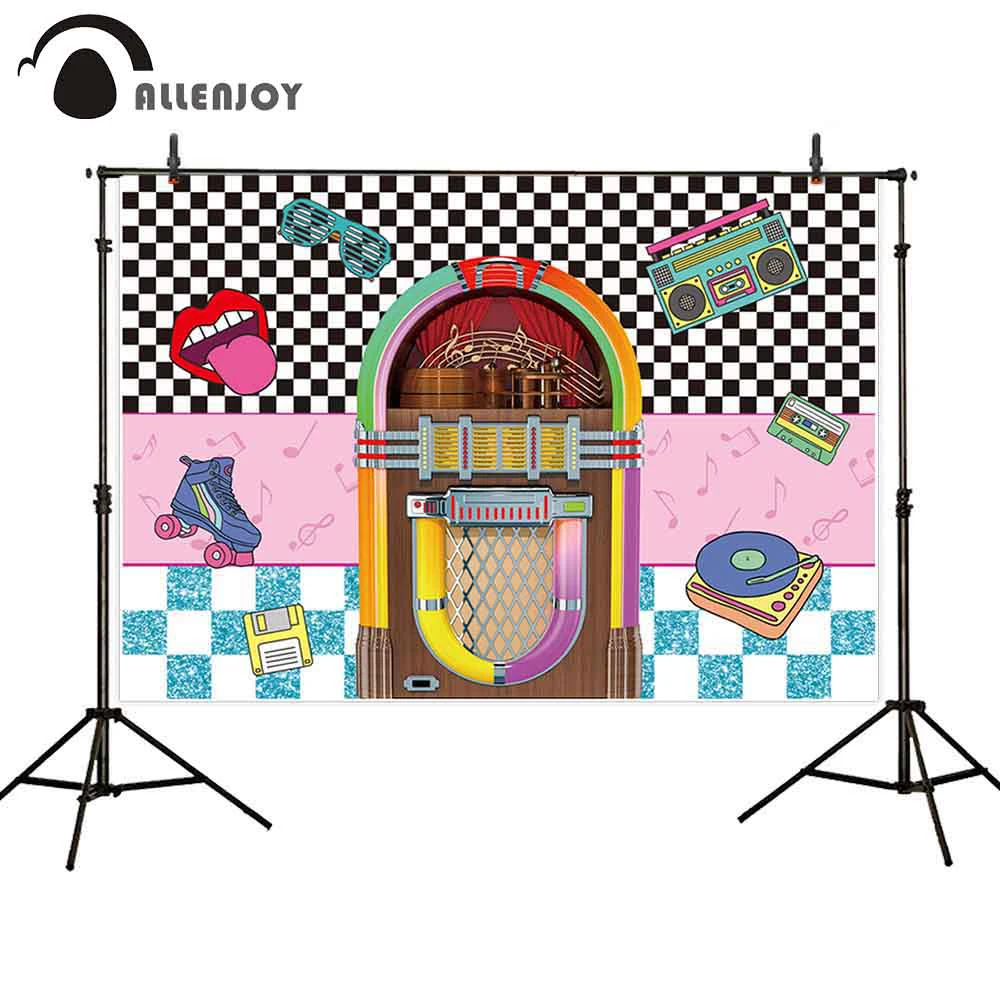 ScottDecor Jukebox Tank Background Poster Backdrop Decoration Paper Antique Vintage Retro Radio Party with Colorful Zig Zag Design Image Background Sticker Light Grey and White L48 X H24 Inch