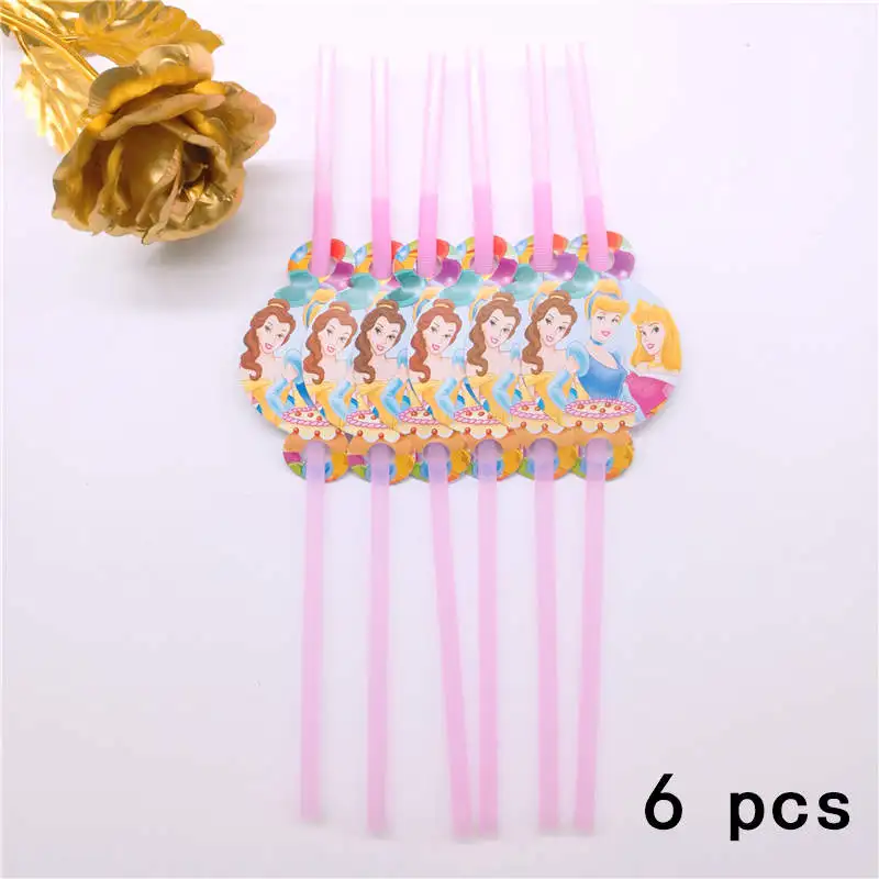 6Drinking Straw 6 шт., принцесса Дисней, рога, для вечеринки в честь Дня рождения, праздничные украшения, вечерние украшения, подарки, пол, для девочек - Цвет: 6Drinking Straw
