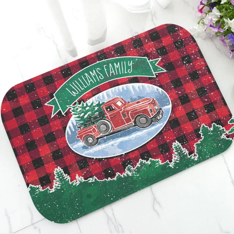 

Funny Novelty Merry Christmas Vintage Truck Personalised Door Mat Chic Cool Chritmas Decoration Holiday Custom Rubber Rug Carpet