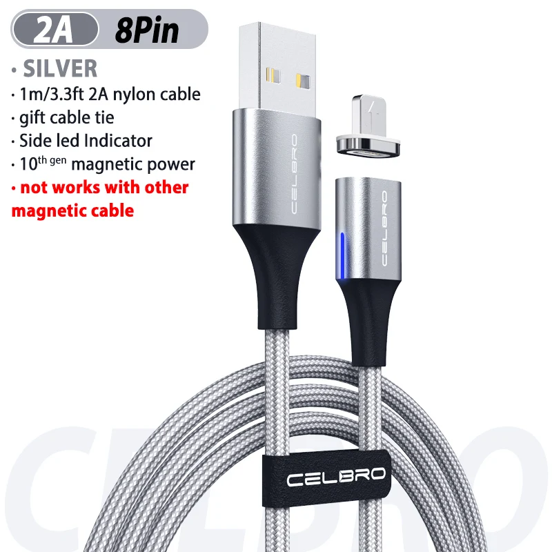 Магнитный usb-кабель для зарядки 5A/3A Tipe c mi cro Usb Cavo Magnetico быстрое зарядное устройство магнитный кабель для xiaomi mi a3 huawei - Цвет: silver for 8pin