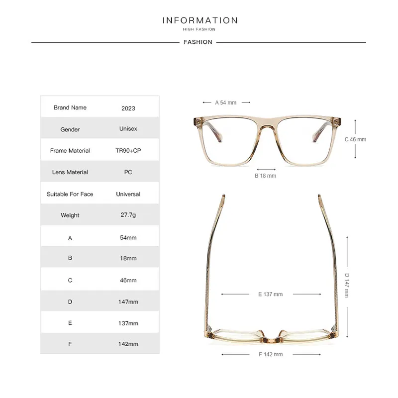 Blue Light Blocking Full Rim Eyeglasses Frame - Plastic UV400 Anti-Scratch