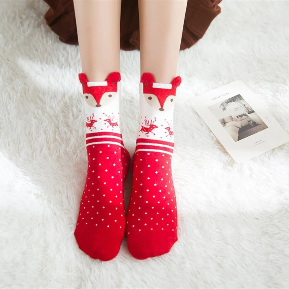 4 пары носков с рождественскими персонажами из мультфильмов милые женские носки из хлопка красного цвета с объемным рисунком в японском стиле для девочек на осень и зиму Calcetines Meias