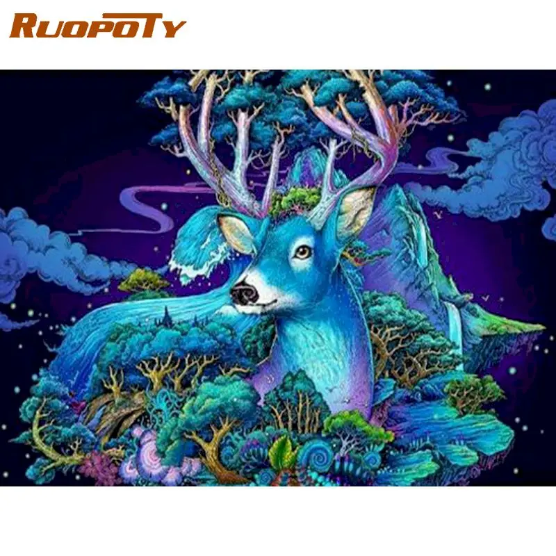 

RUOPOTY Frame Diy Painting By Numbers Sika Deer Paint By Number Animal Handpainted Gift Frame 60Ã—75cm Wall Decor