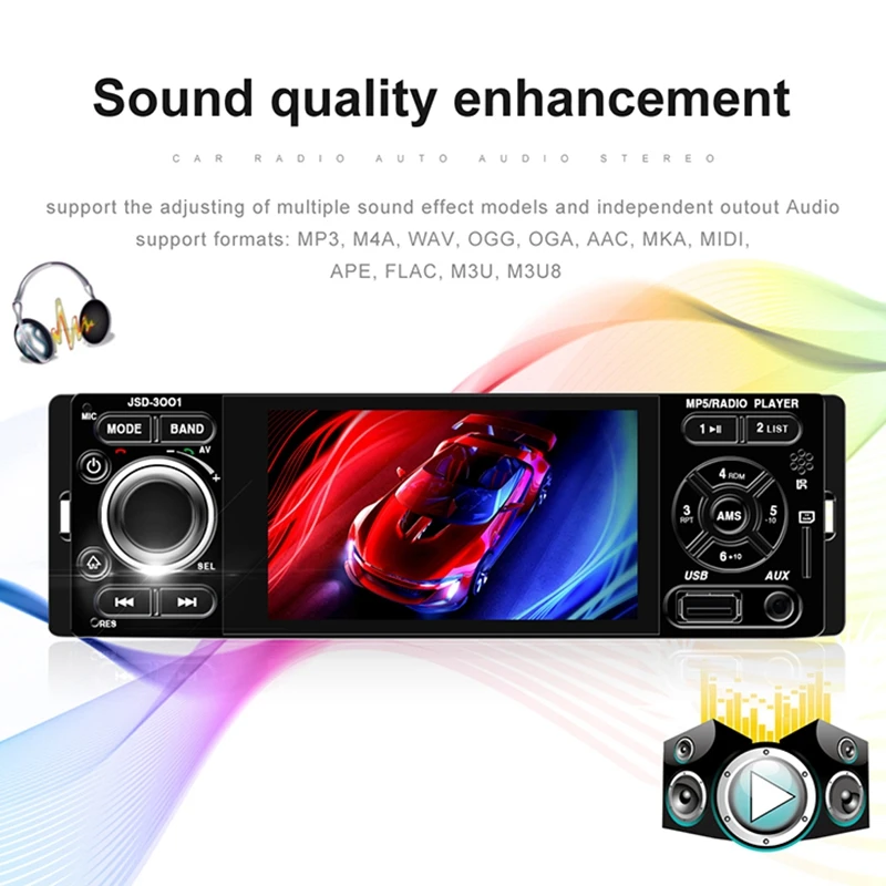 1Din 4.1 Inch Car Radio Mp5 Player Stereo Bluetooth Audio Aux Iso Interface Mp3 Fm / Usb / Radio Player Jsd-3001